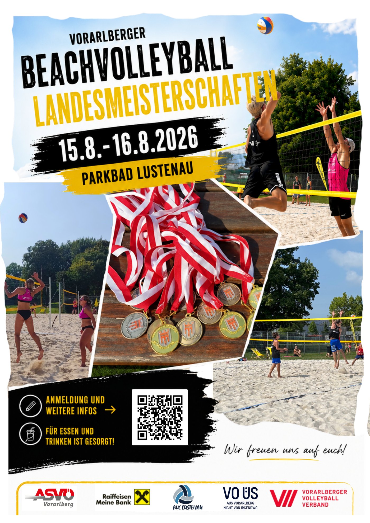 Flyer: Vorarlberger Beachvolleyball Landesmeisterschaften, 15.–16. August 2026, Parkbad Lustenau